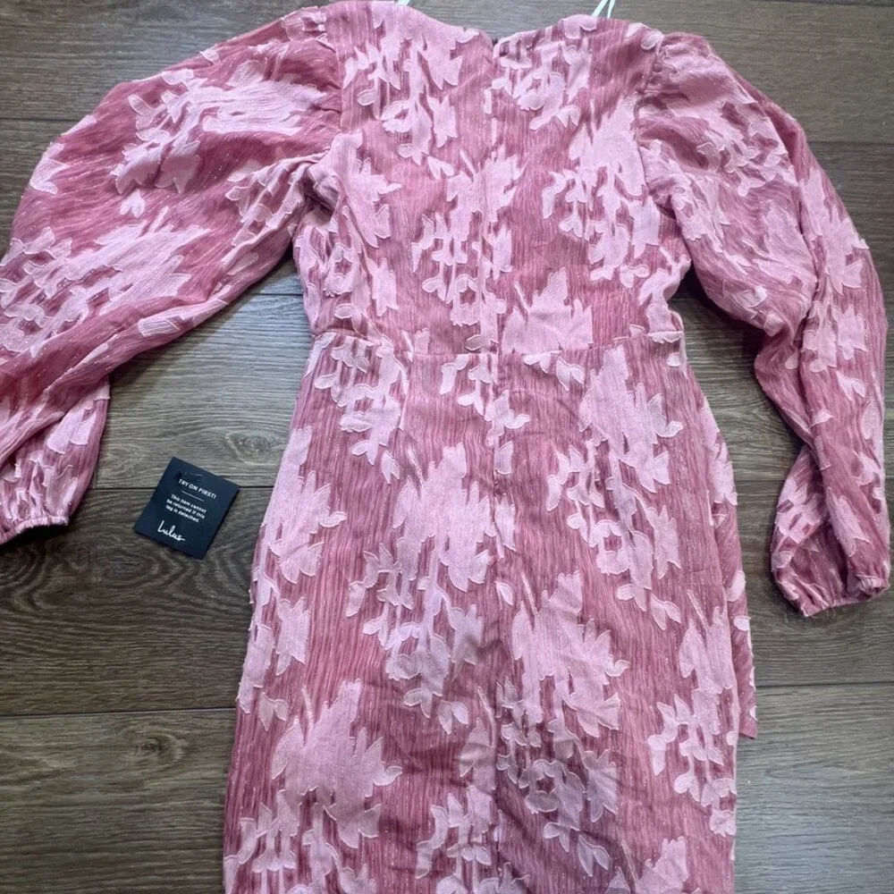 Lululs Meant to Shine Floral Jacquard Mini Dress, NWT, Size S, V Neck, Pink - Picture 11 of 11
